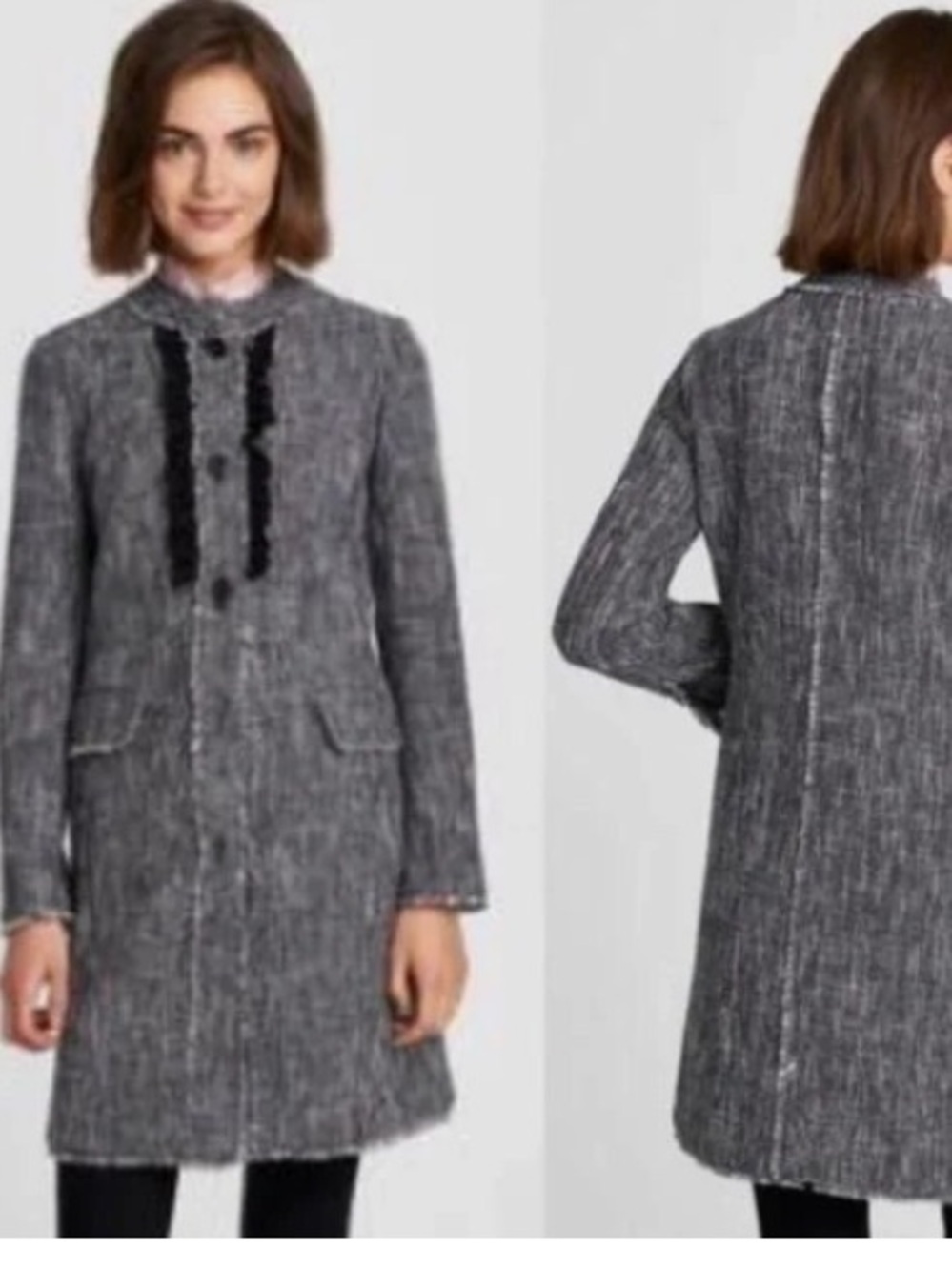 New Karl Lagerfeld Paris Tweed Blazer Coat Size 10 Black White Chanel Textured